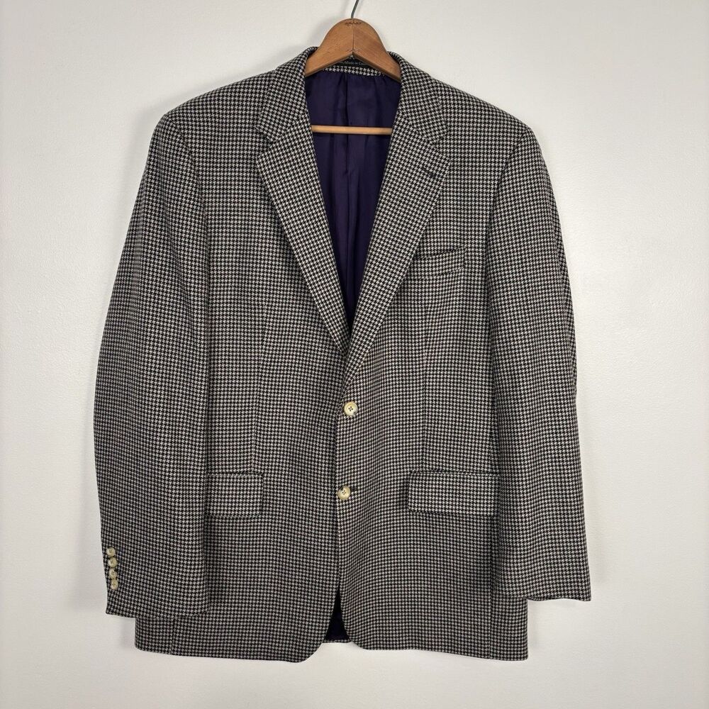 Rochester Couture Sport Coat 42T Pure CASHMERE Lanificio di Pray Houndstooth